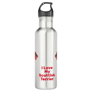 Scottish Terrier Dog Silhouette Red Grid 710 Ml Water Bottle