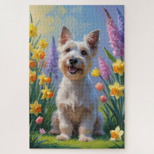 Scottish Terrier Dog Spring Flowers Painting Jigsaw Puzzle