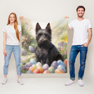 Scottish Terrier Dog with Easter Eggs Holiday Fleece Blanket