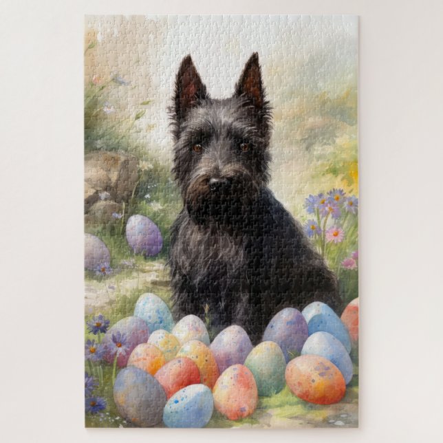 Scottish Terrier Dog with Easter Eggs Holiday Jigsaw Puzzle (Vertical)
