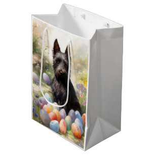 Scottish Terrier Dog with Easter Eggs Holiday Medium Gift Bag