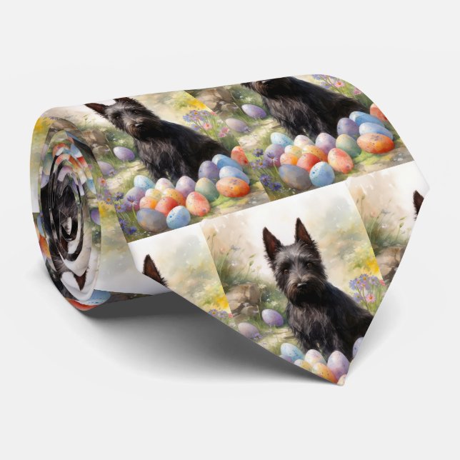Scottish Terrier Dog with Easter Eggs Holiday Tie (Rolled)