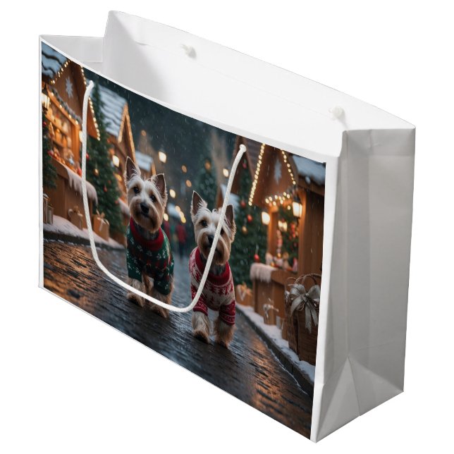 Scottish Terrier Dogs Christmas Snow Holiday Large Gift Bag (Front Angled)