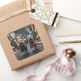 Scottish Terrier Dogs Christmas Snow Holiday Square Sticker