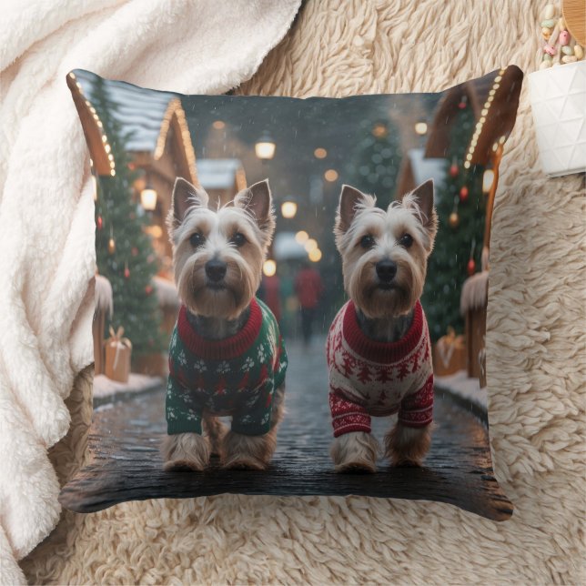 Scottish Terrier Dogs Christmas Snow Holiday Throw Pillow (Blanket)