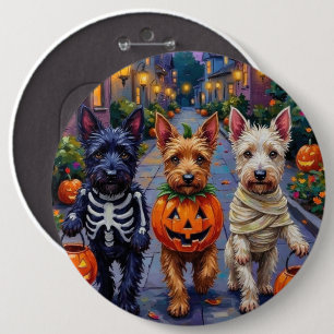 Scottish Terrier Dogs in Halloween Costumes 6 Inch Round Button