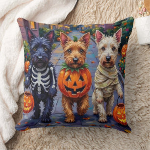Scottish Terrier Dogs in Halloween Costumes Throw Pillow