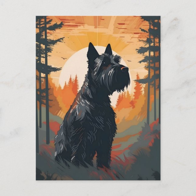 Scottish Terrier Forest sunset Postcard (Front)