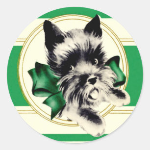 Scottish Terrier green bow and stripe stickers