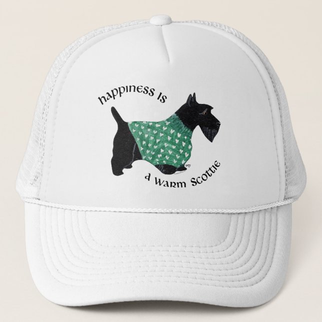 Scottish Terrier - Green Heart Sweater Trucker Hat (Front)