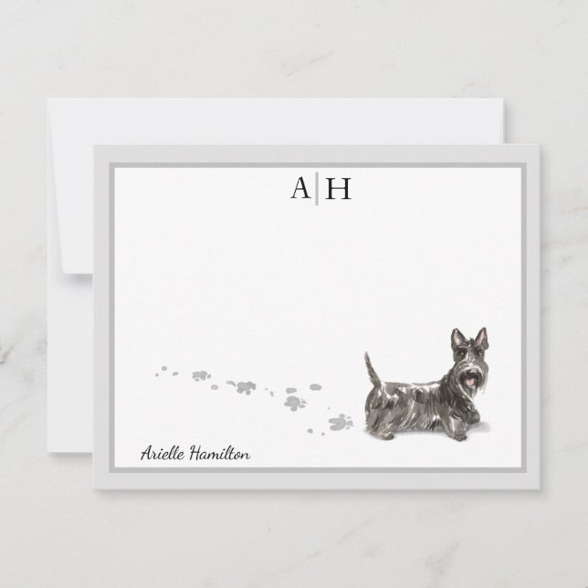 Scottish Terrier Grey Border Monogram Personalize Card (Front)