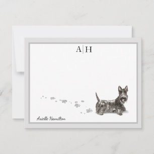Scottish Terrier Grey Border Monogram Personalize Card