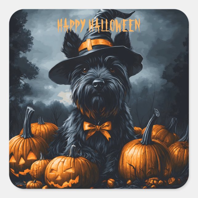 Scottish Terrier Halloween Square Sticker (Front)