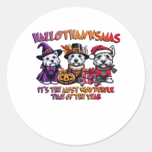 Scottish Terrier Halloween Thanksgiving Christmas  Classic Round Sticker (Front)