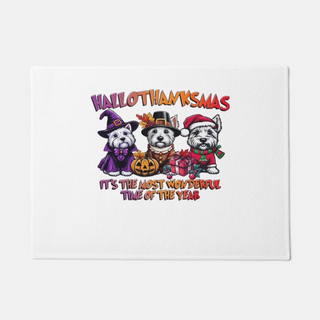 Scottish Terrier Halloween Thanksgiving Christmas  Doormat (Front)