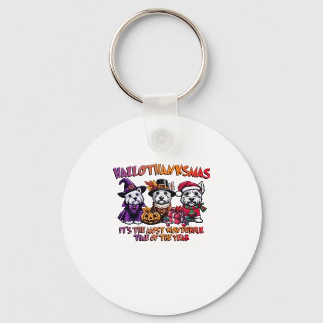 Scottish Terrier Halloween Thanksgiving Christmas  Keychain (Front)