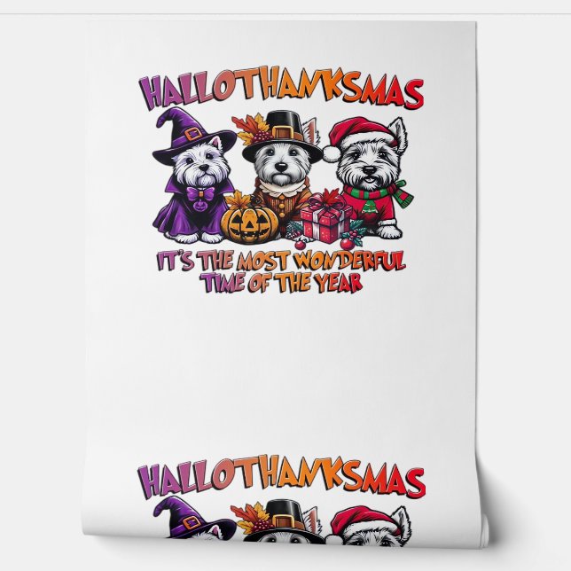 Scottish Terrier Halloween Thanksgiving Christmas  Wallpaper (Unrolling)