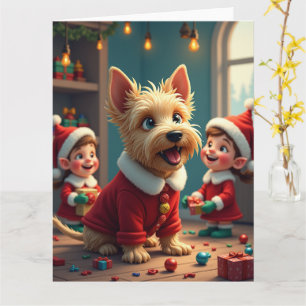 Scottish Terrier Helping Santa’s Elves Christmas Card