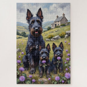 Scottish Terrier Highland Thistle Art Jigsaw Puzzle