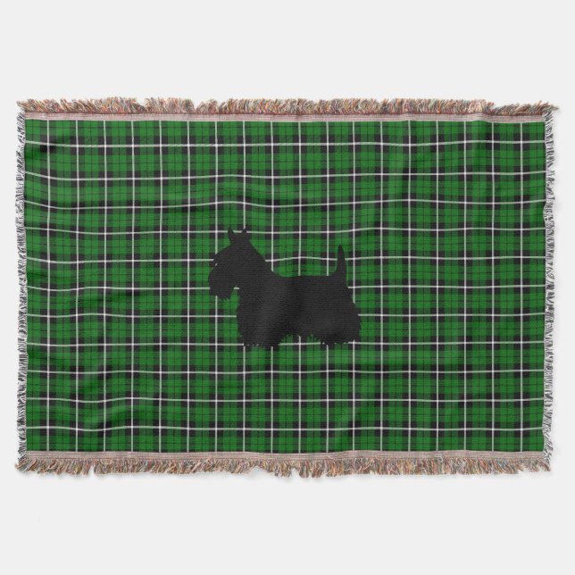 Scottish Terrier I love/heart, kelly green plaid Throw Blanket (Front)