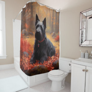 Scottish Terrier in Autumn Leaves Fall Inspire 