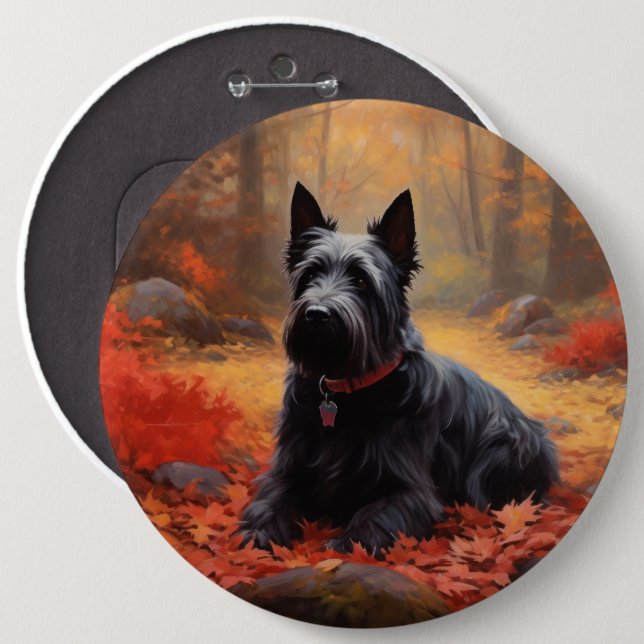 Scottish Terrier in Autumn Leaves Fall Inspire  6 Inch Round Button (Front & Back)
