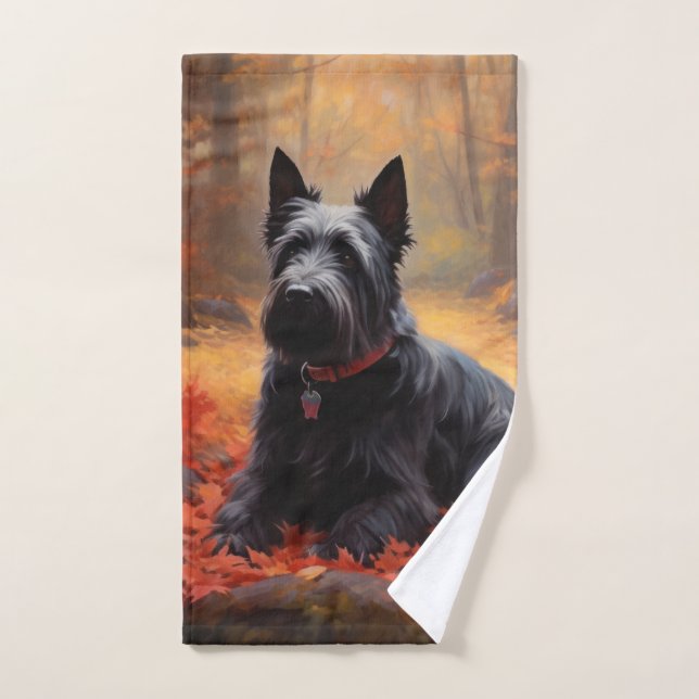 Scottish Terrier in Autumn Leaves Fall Inspire  Bath Towel Set (Hand Towel)