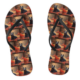 Scottish Terrier in Autumn Leaves Fall Inspire Flip Flops