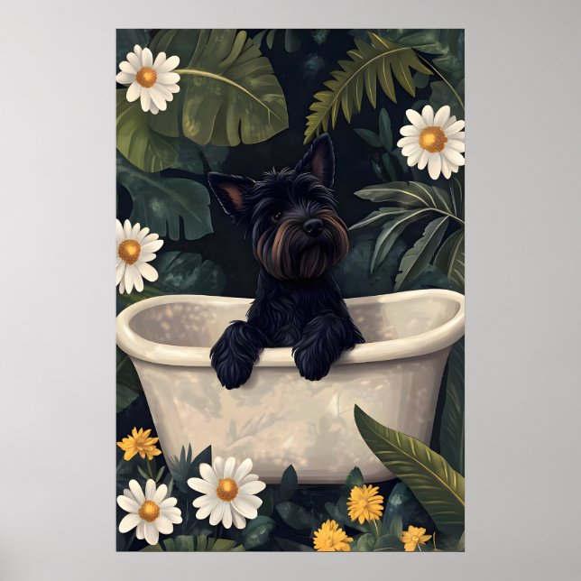 Scottish Terrier In Bathtub Poster, Funny Dog Poster (Front)