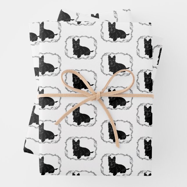 Scottish Terrier in Celtic Frame Wrapping Paper Sheet (In situ)