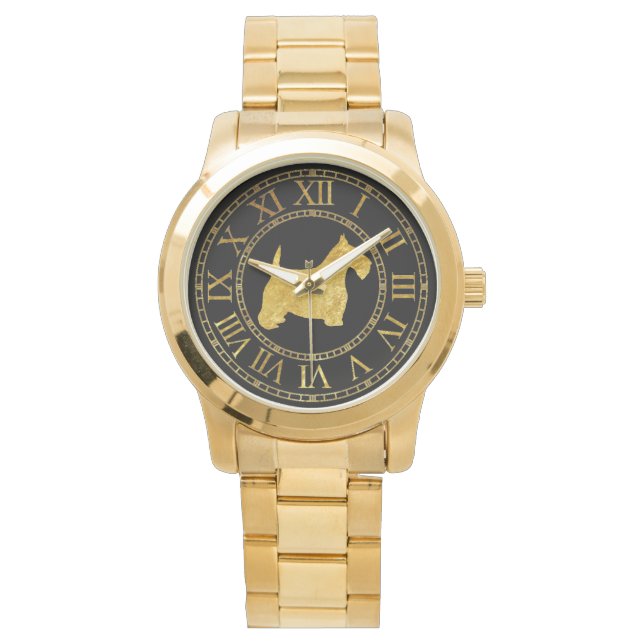 Scottish Terrier in Gold and Black Personalize Watch (Front)