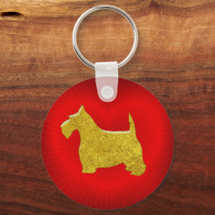 Scottish Terrier in Gold on Heart Keychain