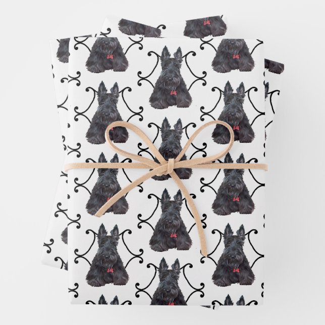 Scottish Terrier in Scroll Frame Wrapping Paper Sheet (In situ)