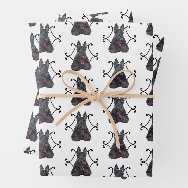 Scottish Terrier in Scroll Frame Wrapping Paper Sheet (In situ)