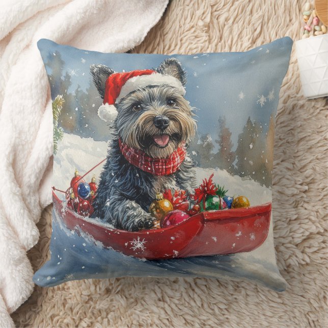 Scottish Terrier in Sledge Let it Snow Christmas Throw Pillow (Blanket)