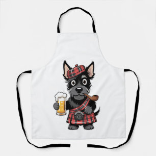 Scottish Terrier in Tartan Kilt with Beer and Pipe Apron