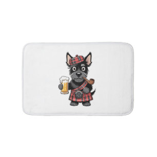 Scottish Terrier in Tartan Kilt with Beer and Pipe Bath Mat