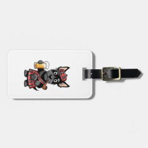 Scottish Terrier in Tartan Kilt with Beer and Pipe Luggage Tag