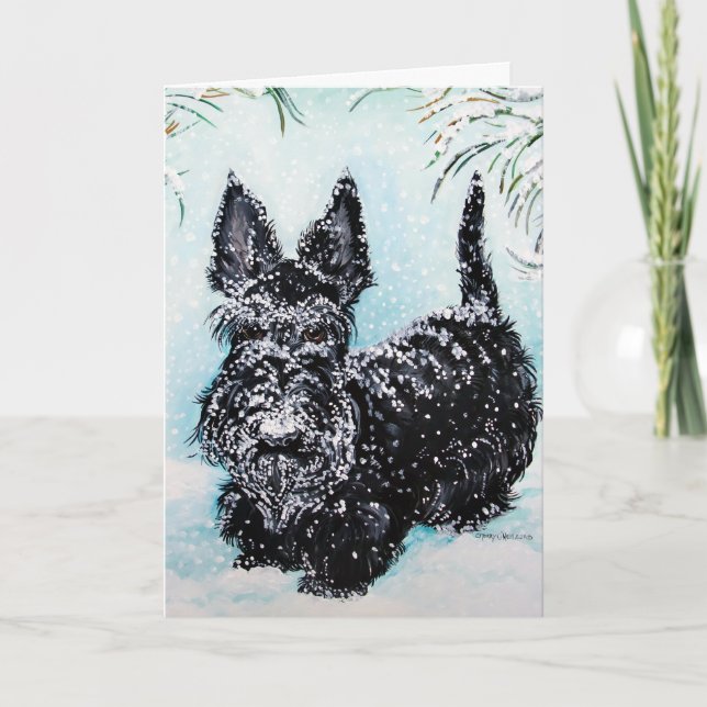 Scottish Terrier in Winter "Nora" Holiday Card (Front)