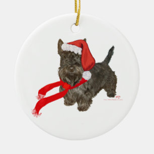 Scottish Terrier is Santa's Helper Ceramic Ornament