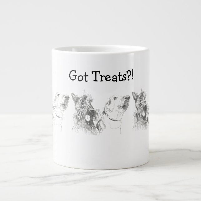 Scottish Terrier Labrador Friends Ink Drawing Large Coffee Mug (Front)