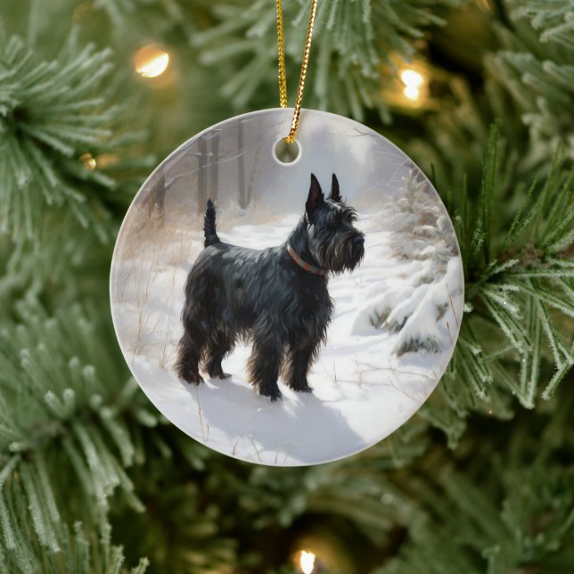 Scottish Terrier Let It Snow Christmas Ceramic Ornament (Tree)