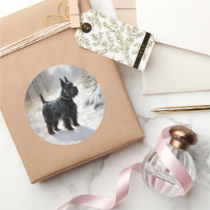 Scottish Terrier Let It Snow Christmas Classic Round Sticker