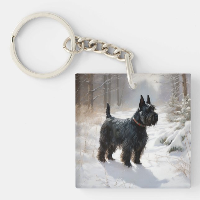 Scottish Terrier Let It Snow Christmas Keychain (Front)