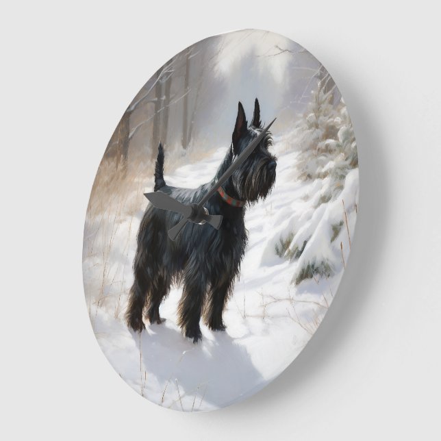 Scottish Terrier Let It Snow Christmas Large Clock (Angle)