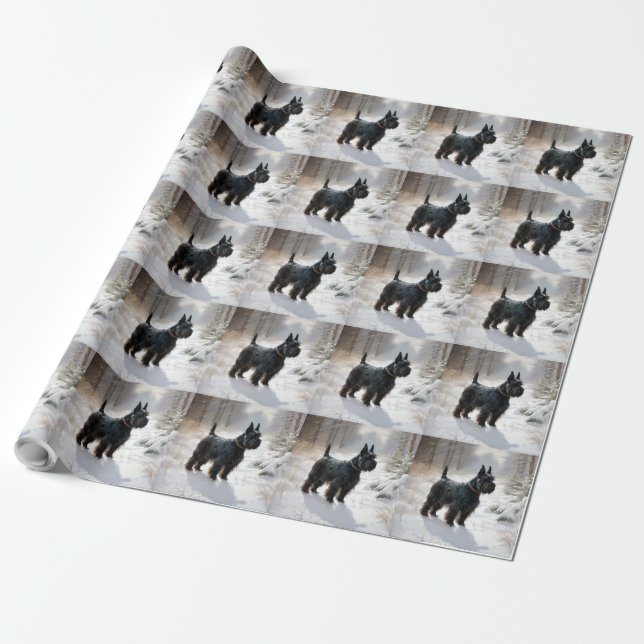 Scottish Terrier Let It Snow Christmas Wrapping Paper (Unrolled)