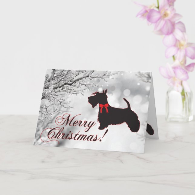 Scottish Terrier Merry Christmas  Card (Orchid)