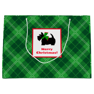 Scottish terrier merry Christmas plaid Large Gift Bag