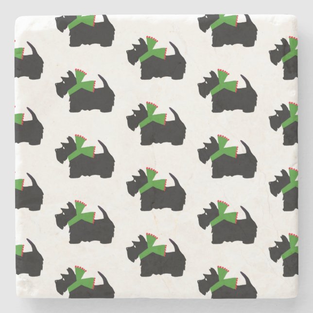 Scottish Terrier Merry Christmas Plaid Stone Coaster (Front)