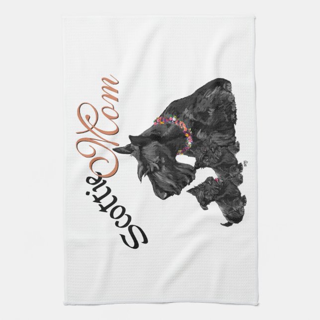 Scottish Terrier Mom & Pups Kitchen Towel (Vertical)